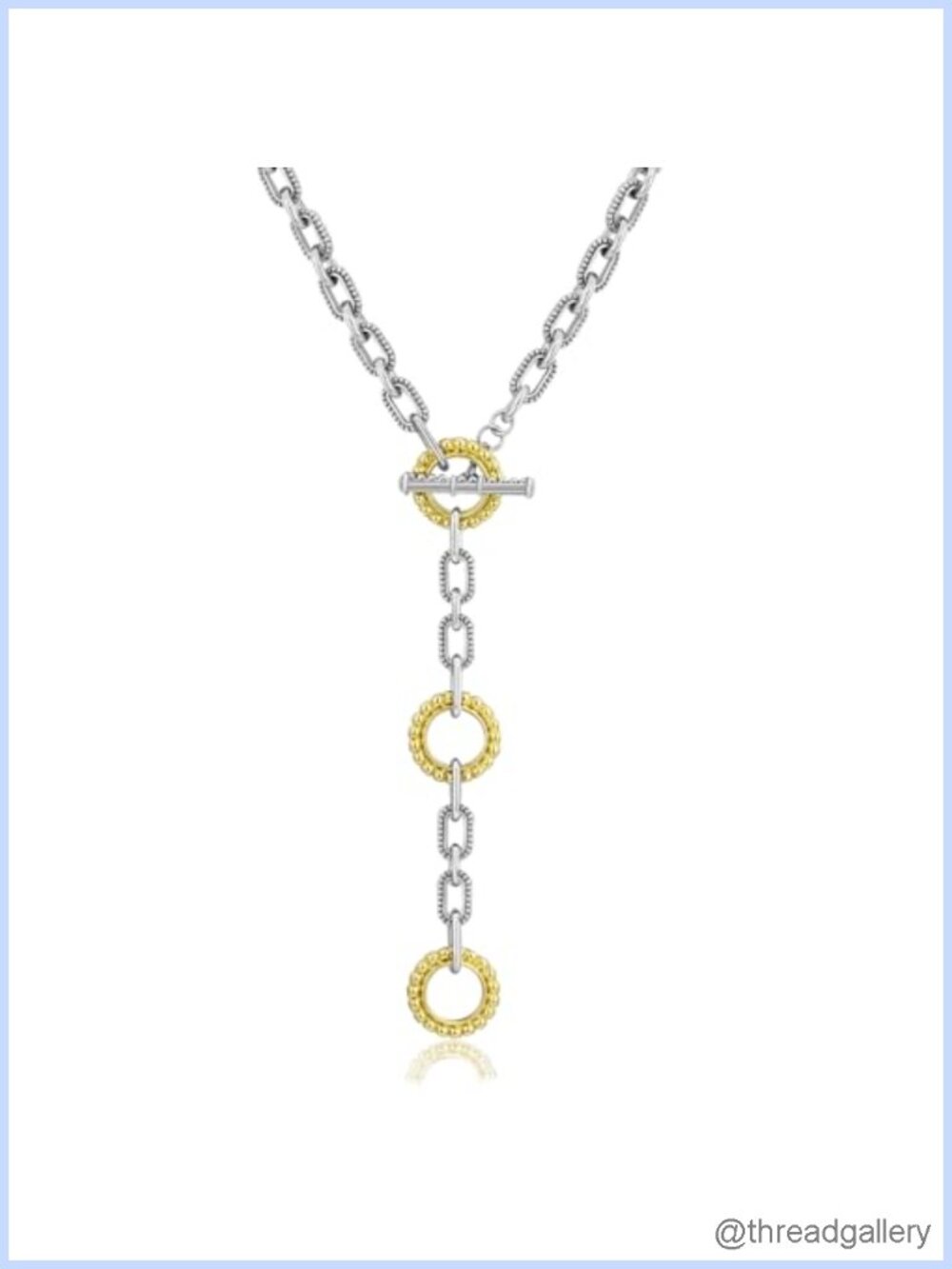 Two Tone Link Chain Necklace 18K Gold Plated Silver Adjustable